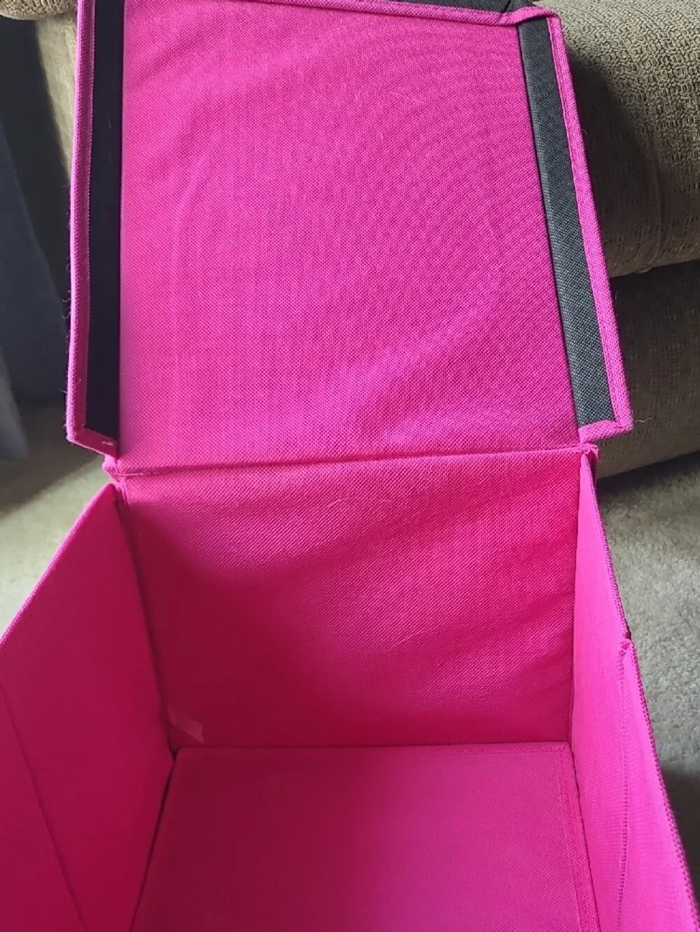 Black and Pink Fabric Storage Box with Attached Lid